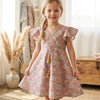 Baby Girls Pink Jaal Printed Chanderi Umbrella Style A-Line Dress with Flutter Sleeves