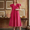 Women’s Pink Rayon Umbrella Style A-Line Dress with Drawstring Waist