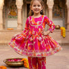 Baby Girl Pink Abstract Print Rayon Anarkali Kurta Set