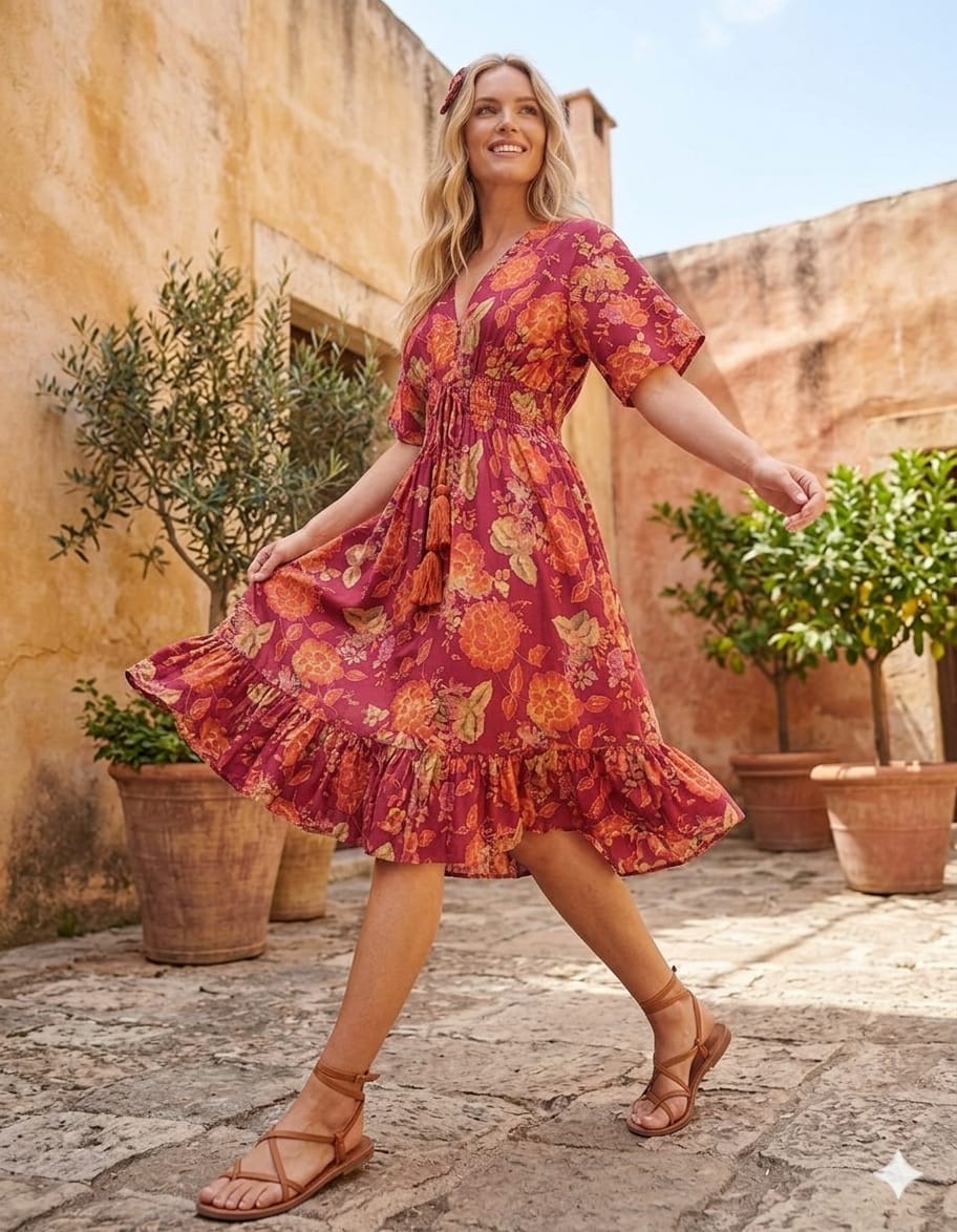 Mom & Me Pink Floral Printed Cotton Kaftan A-Line Dress
