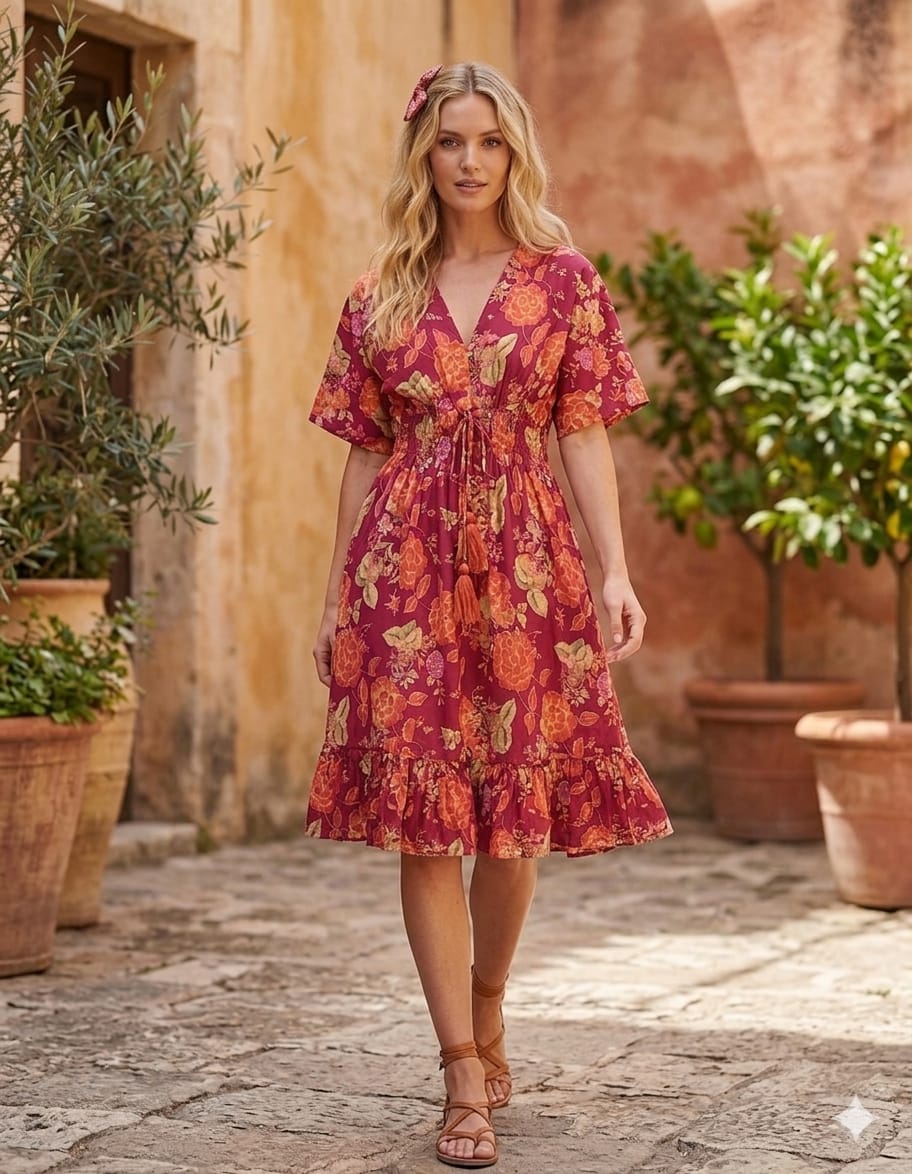 Mom & Me Pink Floral Printed Cotton Kaftan A-Line Dress