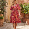 Women’s Dark Pink Floral Printed Cotton Kaftan A-Line Dress