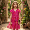 Baby Girls Pink Bandhej Printed Georgette Umbrella Style A-Line Dress with Flutter Sleeves