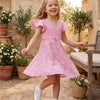 Baby Girls Pink Boota Printed Chanderi Umbrella Style A-Line Dress with Flutter Sleeves