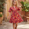 Baby Girls Dark Pink Floral Printed Cotton Kaftan A-Line Dress
