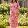Women’s Pink Leaf Printed Cotton Kurta Set with Straight Pants