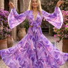Women’s Purple Abstract Printed Cotton Tie-Front Crop Top & Flared Palazzo Pant Co-ord Set
