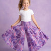 Baby Girl Purple Abstract Printed Cotton Flared Palazzo Pants with Smocked Waist