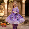 Baby Girl Purple Abstract Print Cotton Anarkali Kurta Set