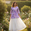 Women’s Purple Abstract Printed Cotton Kurta with Chikankari Flared Skirt Set