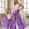 Mom & Daughter Purple Abstract Printed Cotton Flared Palazzo Pants with Smocked Waist