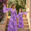 Mom & Me Purple Abstract Printed Cotton Tie-Front Crop Top & Flared Palazzo Pant Co-ord Set