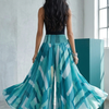 Women's Teal Abstract Print High-Waist Smocked Palazzo Pants