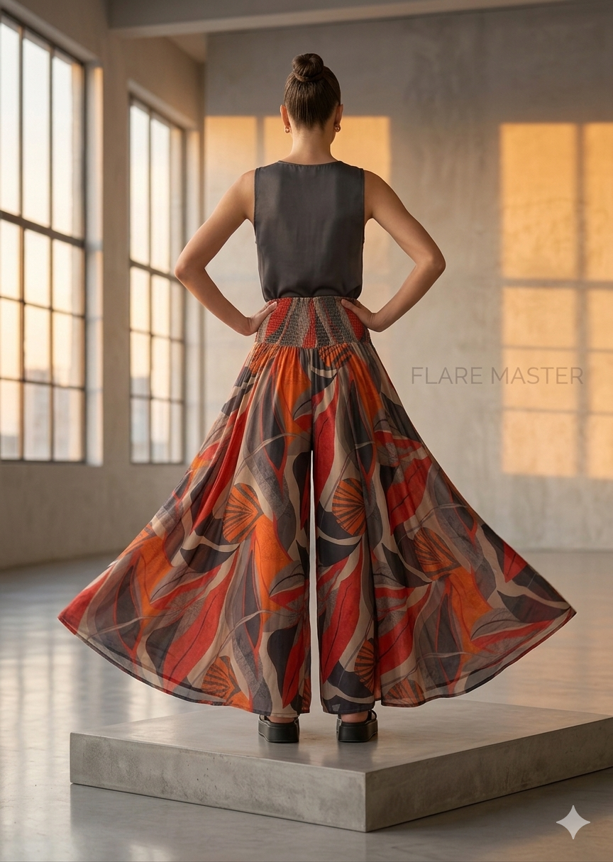Women's Red & Brown Abstract Leaf Print High-Waist Smocked Palazzo Pants