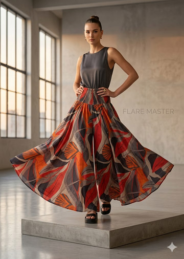 Women's Red & Brown Abstract Leaf Print High-Waist Smocked Palazzo Pants