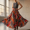 Women's Red & Brown Abstract Leaf Print High-Waist Smocked Palazzo Pants
