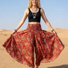 Elegant Red Floral Printed Chanderi Flared Palazzo Pants with Smocked Waist