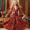 Baby Girls Red Floral Printed Chanderi Tie-Front Crop Top & Flared Palazzo Pant Co-ord Set