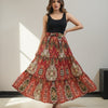 Women’s Red Ikkat Printed Cotton Tiered Skirt