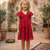 Baby Girls Red Bandhej Printed Georgette Umbrella Style A-Line Dress with Flutter Sleeves