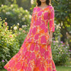 Women’s Red Abstract Printed Rayon Kurta with Flared Skirt Set