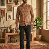 Men’s Cotton Abstract Foliage Leaf Printed Long Sleeve Shirt For Summer Beach and Vacation
