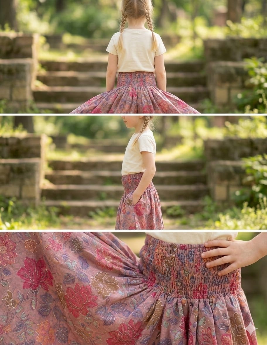 Baby Girl Spring Onion Floral Printed Cotton Flared Palazzo Pants with Smocked Waist