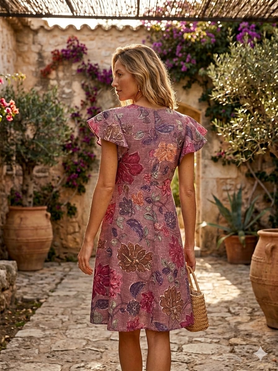 Women’s Spring Onion Floral Printed Cotton Umbrella Style A-Line Dress with Drawstring Waist