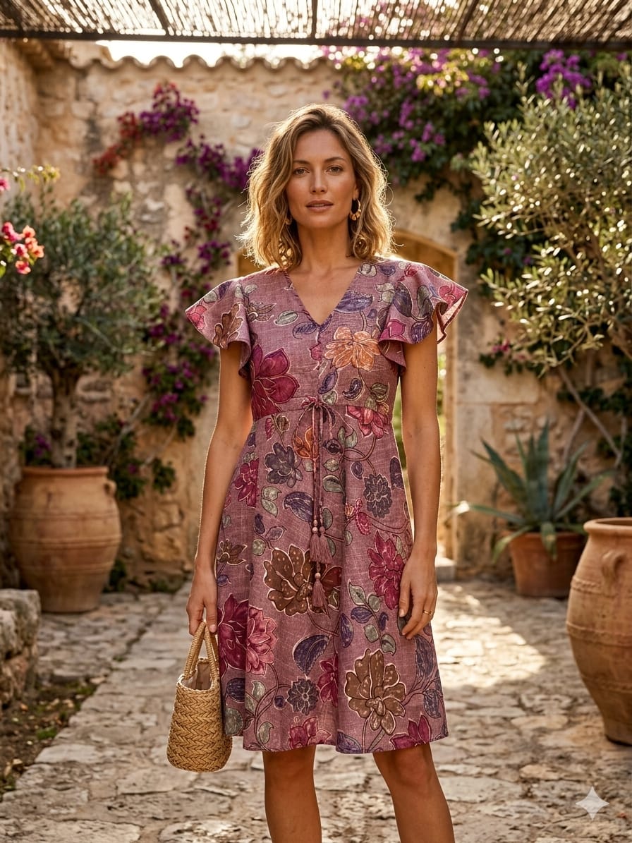 Mom & Me Spring Onion Floral Printed Cotton Umbrella Style A-Line Dress with Drawstring Waist