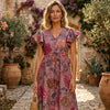 Women’s Spring Onion Floral Printed Cotton Umbrella Style A-Line Dress with Drawstring Waist