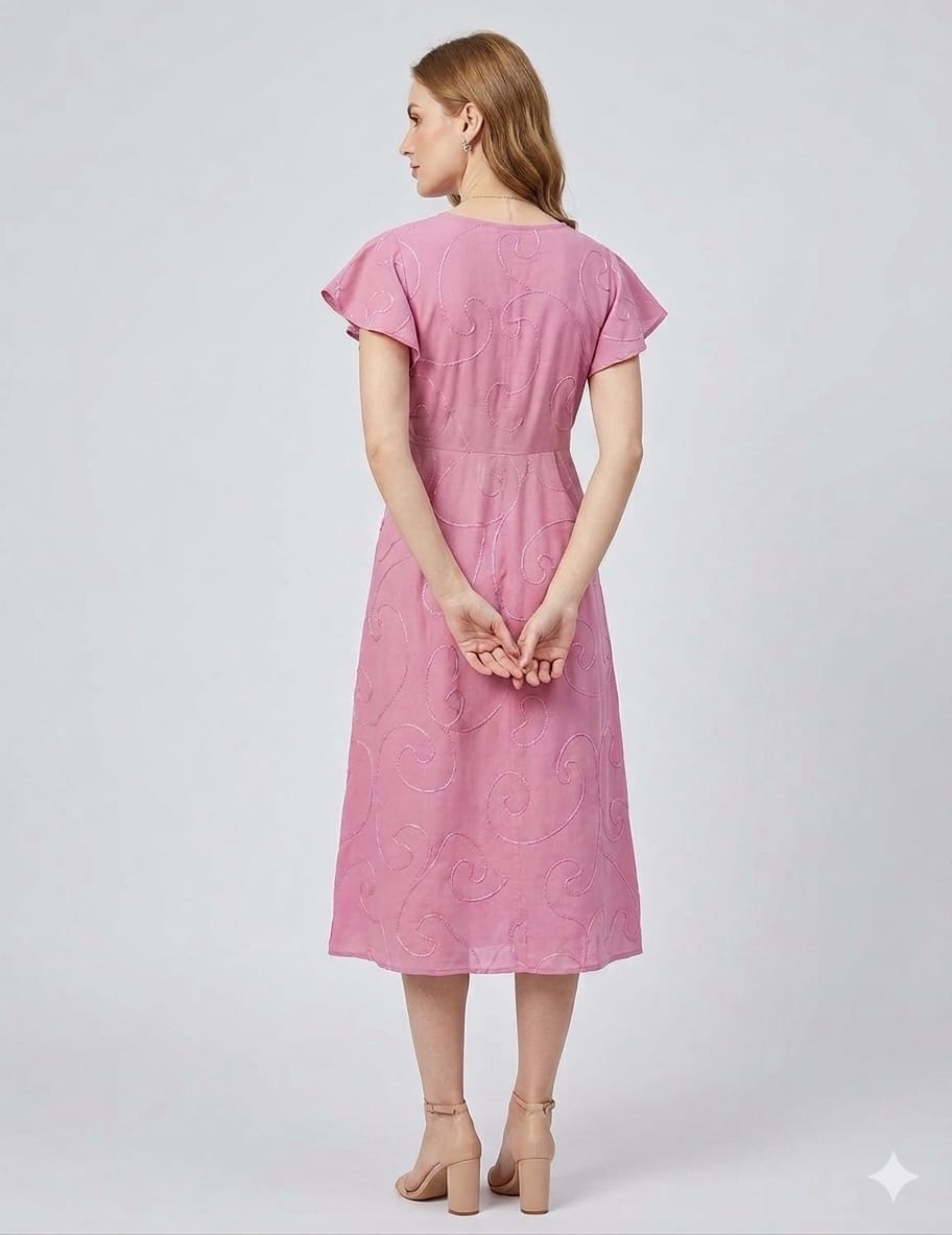 Women’s Spring Onion Rayon Umbrella Style A-Line Dress with Drawstring Waist