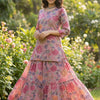 Women’s Spring Onion Floral Printed Cotton Kurta with Flared Skirt Set