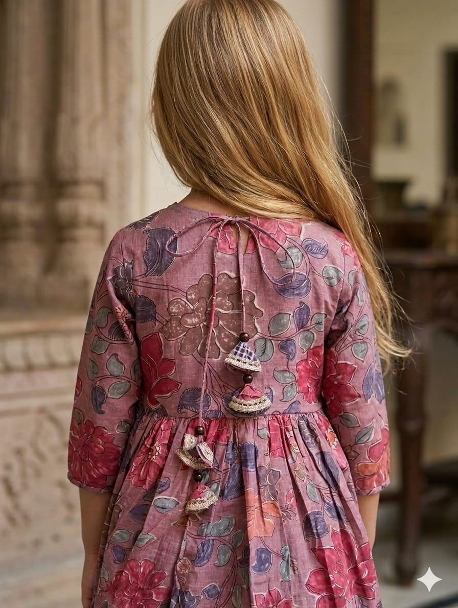 Baby Girl Spring Onion Floral Print Cotton Anarkali Kurta Set