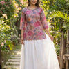 Women’s Spring Onion Floral Printed Cotton Kurta with Chikankari Flared Skirt Set