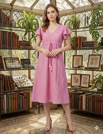 Women’s Spring Onion Rayon Umbrella Style A-Line Dress with Drawstring Waist