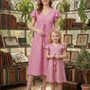 Mom & Me Spring Onion Rayon Umbrella Style A-Line Dress with Drawstring Waist