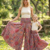 Mom & Daughter Spring Onion Floral Printed Cotton Flared Palazzo Pants with Smocked Waist