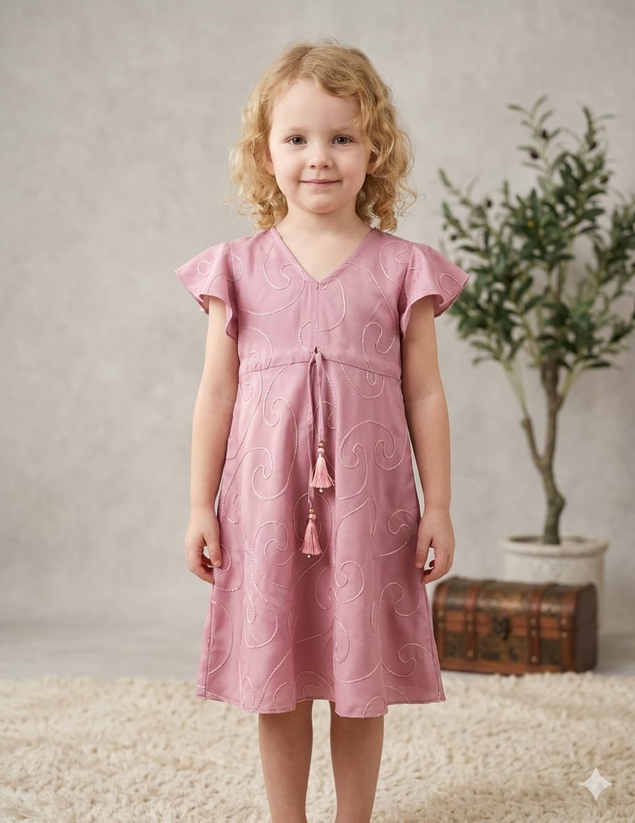 Baby Girls Spring Onion Rayon Umbrella Style A-Line Dress with Drawstring Waist