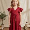 Baby Girls Maroon Rayon Umbrella Style A-Line Dress with Drawstring Waist