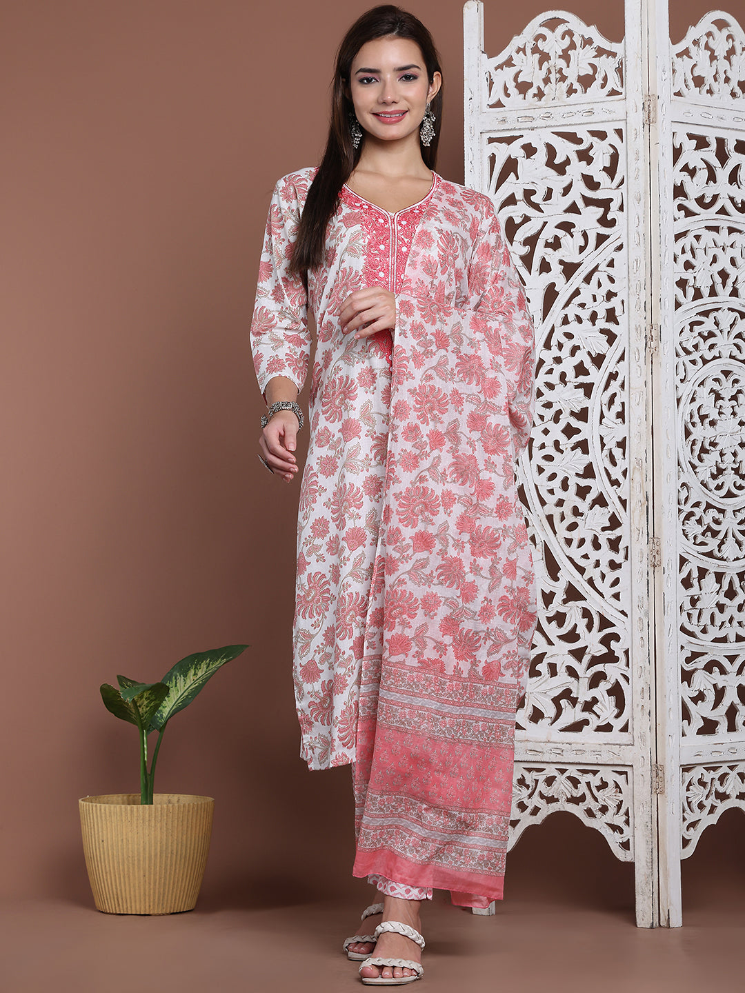 Aawari Cotton Printed Three Piece Suit Set