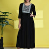 Aawari Women's Black Maxi Dresses with Blue Embroidered Yoke - Elegant Long Dress for Party & Festive Wear / Dresses / Western Wear