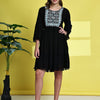 Aawari Black Short Dress with Embroidered Square Yoke - Midi Dresses / Western Wear
