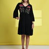 Aawari Black Rayon Crepe Short Party Wear Dress with Multicolor Floral Embroidered Yoke - Midi Dresses / Western Wear