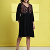 Aawari Black Rayon Crepe Short Dress with Contrasting Floral Embroidered - Midi Dresses / Western Wear