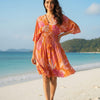 Tropical Orange & Pink Printed 100% Cotton Smocked Beach Midi Dresses for Women | Dresses | Western Wear