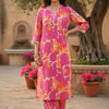 Vibrant Pink & Orange Abstract Printed Rayon Straight Kurta Set for Women - Suit Sets