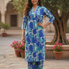Blue & Teal Abstract Printed Rayon Straight Kurta Set for Women - Suit Sets