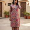 Dusty Rose Floral Printed 100% Cotton Straight Kurta Set for Women - Suit Sets