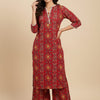 Red Printed Cotton Suit Sets for Women