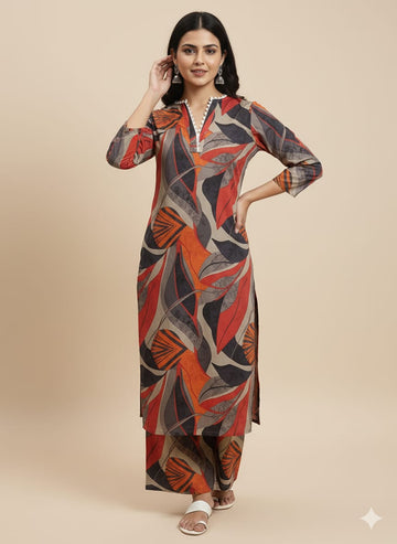 Women's Printed Cotton Kurta and Palazzo Set - Suit Sets